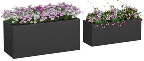 Outsunny Set de 2 Jardiniere, Jardiniere Înălțate cu Găuri de Drenaj, Ghivece de Flori Stivuibile pentru Grădină, 71x29x32 cm, Negru | Aosom Romania
