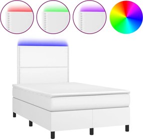 vidaXL Pat box spring cu saltea și LED, alb, 120x190 cm, piele eco