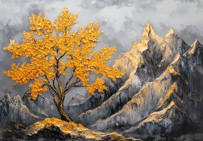 Fototapet - Copac auriu în munți (147x102 cm)