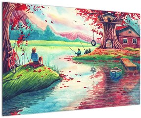 Tablou - Acuarelă, Golf într-un sat de munte (90x60 cm)