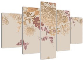 Tablou - Vintage, flori și fluturi (150x105 cm)