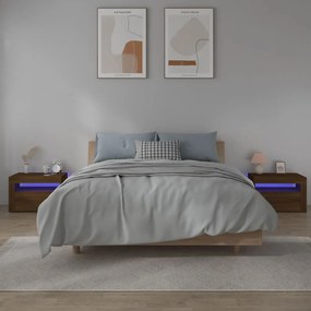vidaXL Noptiere cu lumini LED, 2 buc., stejar maro, 60x35x40 cm