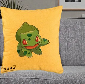 Perna Personalizata Bulbasaur Pokemon, 40x40 cm, Galben, Husa Detasabila, Perna Inclusa, BEKZ®