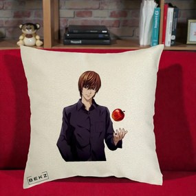 Perna Personalizata Death Note Light Yagami cu Mar, 40x40 cm, Ecru, Husa Detasabila, Perna Inclusa, BEKZ®