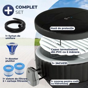 Cadă cu hidromasaj gonflabilă OASIS pentru 6 persoane, rotundă, neagră Casaria