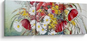 Tablou - Vază cu flori sălbatice (cu ceas) (90x30 cm)