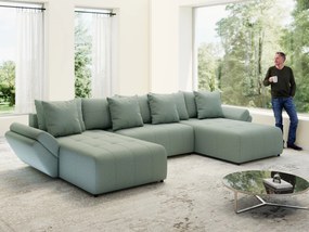 Colțar extensibil dumonde cu ladă de depozitare si sezut confortabil din spuma high-density, Berlin U Enjoy Mint 380x180 cm