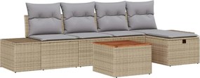 vidaXL Set de canapele pentru grădină cu pernă 6 pcs Bej Rattan poli