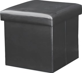 Taburet pliabil TELA NEW, negru, piele ecologica, cu spatiu depozitare
