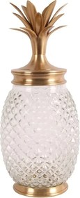 Borcan decorativ din sticlă și alamă, auriu, în formă de ananas, cu capac, 43 x 18 cm, „Tropea”