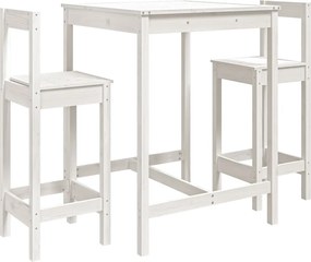 vidaXL Set bar de grădină, 3 piese, alb, lemn masiv de pin