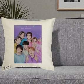 Perna Personalizata K-pop BTS Our Universe Fanart Violet Pastel, 40x40 cm, Ecru, Husa Detasabila, Perna Inclusa, BEKZ®