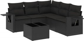 vidaXL Set mobilier de grădină cu perne, 6 piese, negru, poliratan