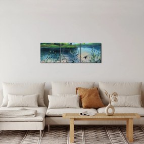 Tablou- Pictură în ulei, seară de vară lângă lac (cu ceas) (90x30 cm)