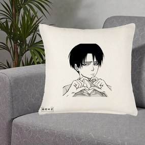Perna Personalizata Levi Ackerman Inima, 40x40 cm, Crem Reliefat, Husa Detasabila, Perna Inclusa, BEKZ®