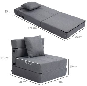HOMCOM Fotoliu Pliabil Convertibil în Pat Single cu Pernă Inclusă, 70x70x61 cm, Gri | Aosom Romania