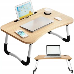 Masuta Stand pentru Laptop sau Mic Dejun la Pat cu Suport Tableta si Bauturi, Pliabila, Blat MDF 60x40 cm