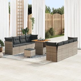vidaXL Set de Sofa pentru Grădină cu 11 Piese cu Perne Gri Ratan Poli Acacia