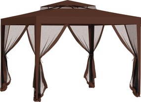 Outsunny Tonnelle barnum de grădină 3L x 3l m cu 4 plase de țânțari detașabile - dublu acoperiș - maro | Aosom Romania
