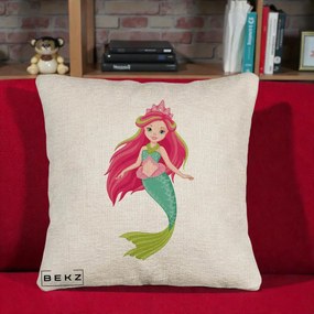 Perna Decorativa Sirena Roz cu Coroana, 40x40 cm, Bej Canapea, Husa Detasabila, Perna Inclusa, BEKZ®