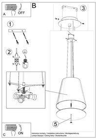 Lustră neagră cu abajur din sticlă ø 50 cm Tresco - Sollux
