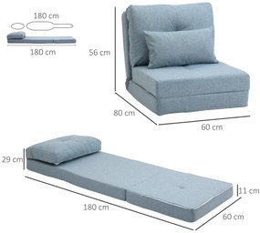 HOMCOM Fotoliu de podea Pat pliant cu saltea pliantă, design 2 în 1, pernă detașabilă, 60 x 80 x 56 cm, Himmelblau | Aosom Romania