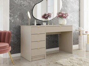 BIA4 - Birou 120 cm, masa de calculator cu 5 sertare, office - Alb / Negru / Crem cu Riflaje