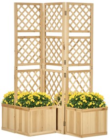 Outsunny Paravan pentru Grădină, triplu pliabil, 4 ghivece de flori, lemn masiv, culoare naturală, 133 x 62 x 165 cm | Aosom Romania
