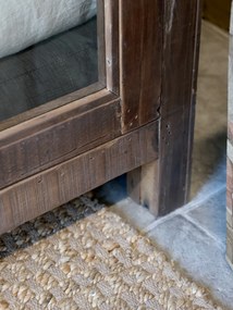 Vitrină rustică din lemn reciclat, natur, cu 2 uși vitrate, 5 rafturi și cornișă profilată, finisaj natural, 185 x 100 x 40 cm, „Grimaud”