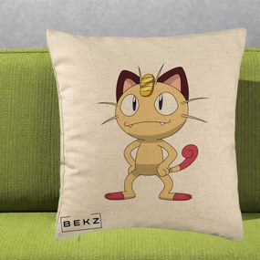 Perna Personalizata Meowth Pokemon, 40x40 cm, Bej, Husa Detasabila, Perna Inclusa, BEKZ®
