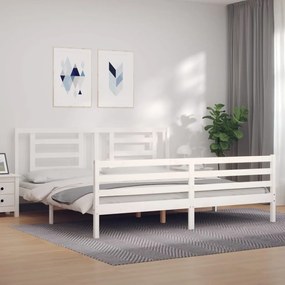 3194722 vidaXL Cadru pat cu tăblie 200x200 cm, alb, lemn masiv