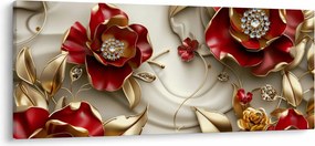 Tablou - Flori 3D Roșu-Auriu (120x50 cm)
