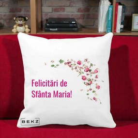 Cadou de Onomastica - Perna Personalizata Felicitari de Sfanta Maria, 40x40 cm, Alba Mata, Husa Detasabila, Perna Inclusa, BEKZ®