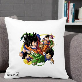 Perna Personalizata Dragon Ball Goku si Shenron Actiune, 40x40 cm, Alba Mata, Husa Detasabila, Perna Inclusa, BEKZ®