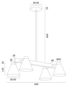Lustră pe tijă AVALONE 4xE27/15W/230V neagră/aurie Argon 1774