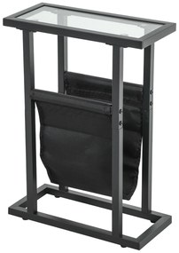 HOMCOM Masă auxiliară îngustă, colț de canapea din metal cu suport pentru reviste și blat din sticlă temperată, 40 x 18 x 55,5 cm, negru | Aosom Romania