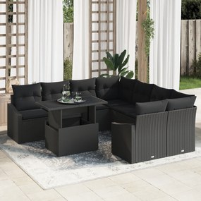 vidaXL Set de canapele pentru grădină , 9 piese, cu perne, din rattan negru