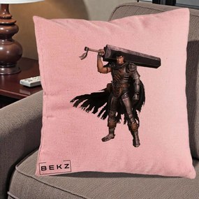 Perna Personalizata Berserk Guts Luptatorul Negru, 40x40 cm, Roz, Husa Detasabila, Perna Inclusa, BEKZ®