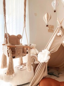 Leagan pentru copii si bebelusi, Catifea Velvet, perna detasabila ursulet Teddy Vintage Beige
