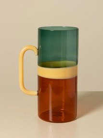 Carafă din sticlă borosilicată bicoloră, verde și portocaliu cu mâner galben, 20 × 9 cm, „Twiggy"