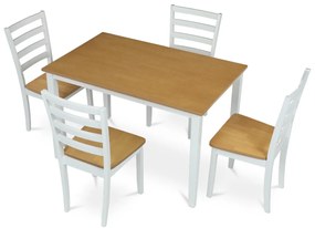 Set de masă din lemn masiv, 5 piese, stejar, alb