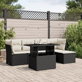 3266546 vidaXL Set mobilier de grădină cu perne, 6 piese, negru, poliratan