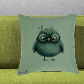 Perna Decorativa Pui Teal cu Ochelari Rotunzi, 40x40 cm, Verde, Husa Detasabila, Perna Inclusa, BEKZ®