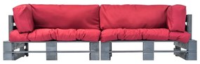 Set canapea gradina paleti cu perne rosii, 2 piese, lemn de pin Gri si rosu, 2