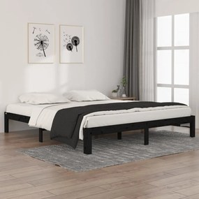 Cadru de pat Super King 6FT, 180x200 cm, negru, lemn masiv pin Negru, 180 x 200 cm