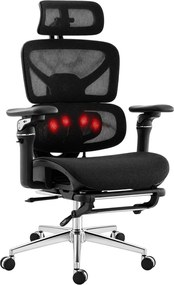 DOWINX SS919 – Scaun ergonomic cu Masaj, Incălzire, Suport lombar reglabil 4 niveluri, Tetieră 4D, Cotiere 5D, Recliner 90°–135°, Suport picioare, Mesh, Bază metalică, Negru