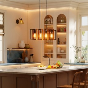 HOMCOM Candelabru Suspendat Rustic cu 4 Cadre Rotative și Lanț Regulabil, 80x21x90-130 cm, Negru și Nuc | Aosom Romania