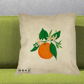 Perna Decorativa Portocala in Floare, 40x40 cm, Crem, Husa Detasabila, Perna Inclusa, BEKZ®