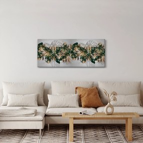 Tablou - Frunze tropicale, Galben - auriu (120x50 cm)