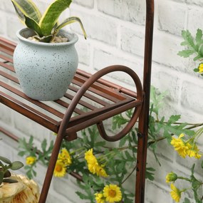 Jardiniera de Exterior Outsunny cu 3 Niveluri pentru Ornamente, Raft pentru Plante de Gradina din Metal, 60,5x59,5x95,5cm, Maro